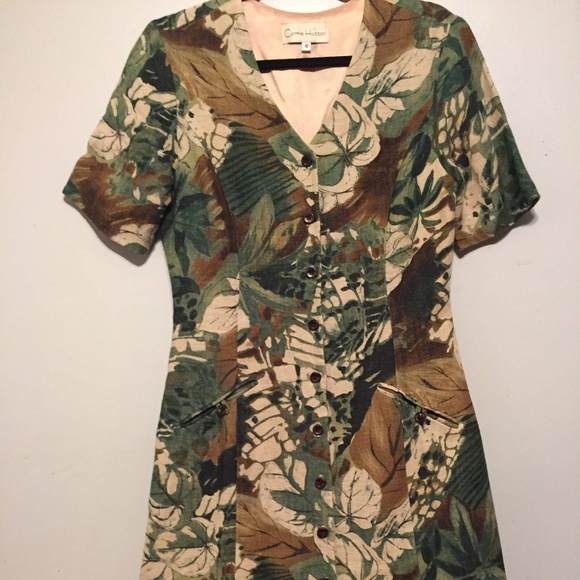Carrie Hutton Linen Camo Dress Size 8 - Picture 1 of 6